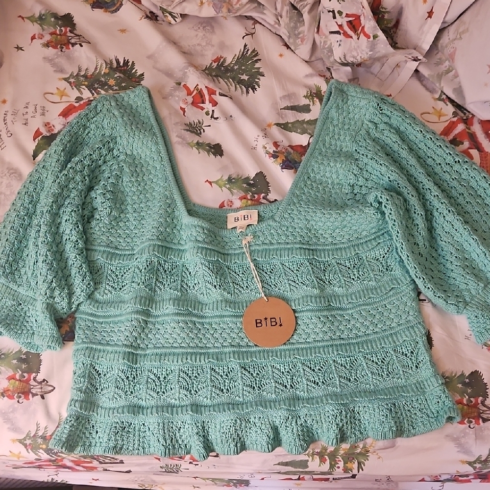BIBI Women's Mint Green Crochet Top